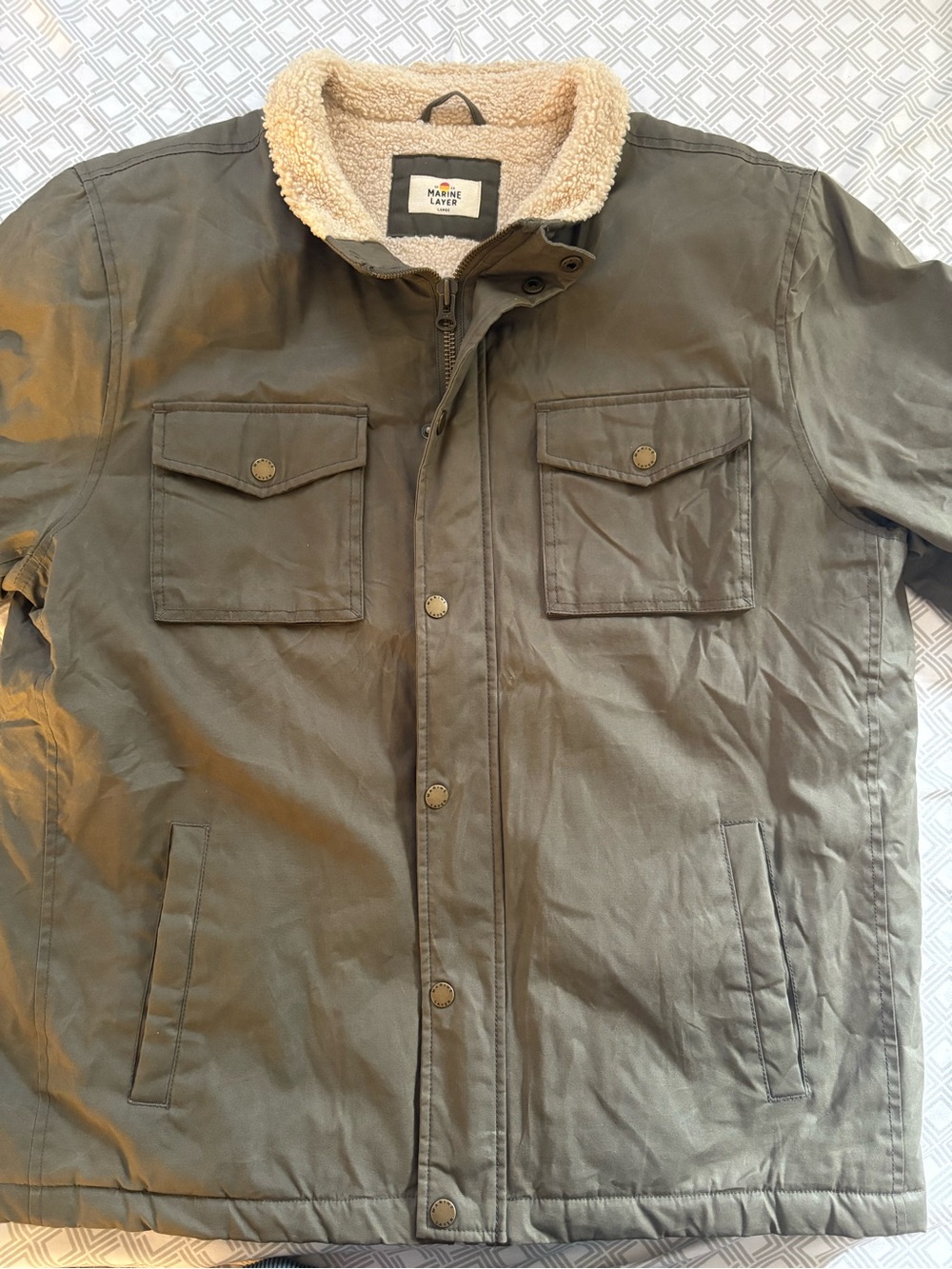 Marine Layer Men's James Waxed Sherpa-Lined Trucker Jacket Men’s Size L